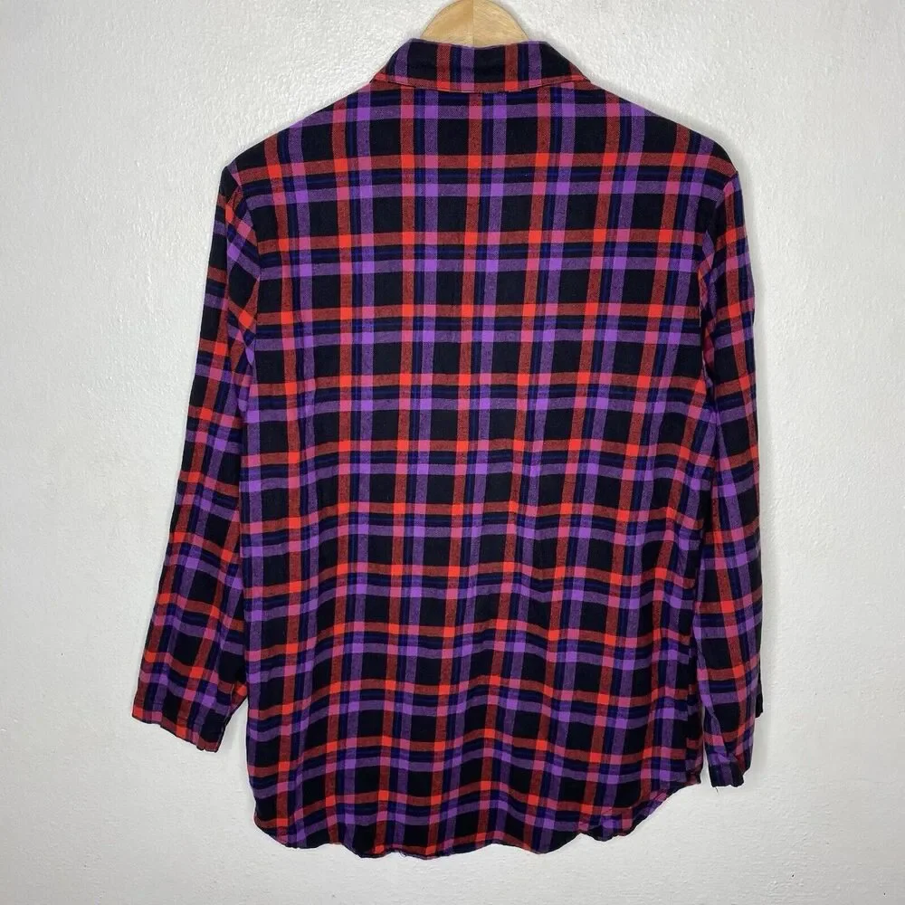Savage Fenty Night Star Chaser Flannel Sleep Top‎ Red Purple Black Women’s 8-10 - Picture 4 of 8